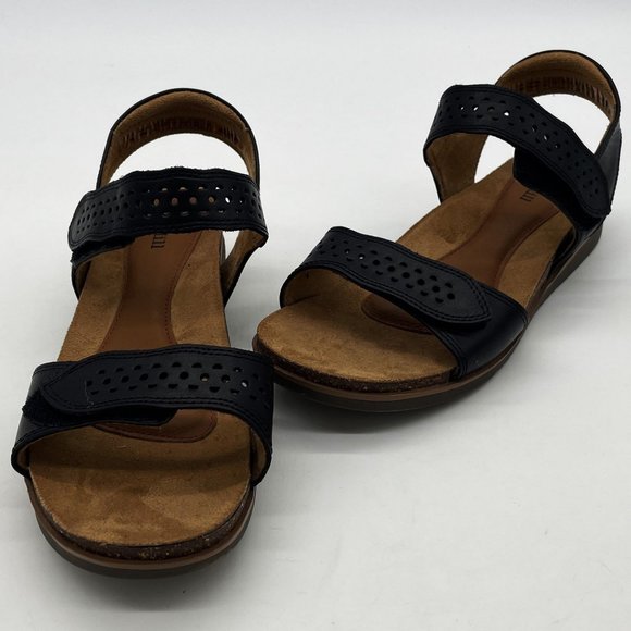 Cobb Hill Rockport Sandals Womens 7.5 Black Double Strap Cork Insole Hook & Loop - Picture 1 of 8